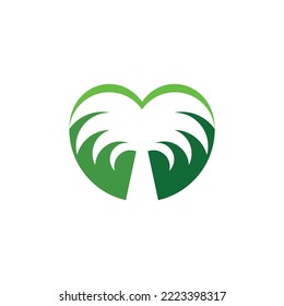 palm tree heart shape logo vector icon