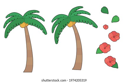 Palm tree and hibiscus icon set vector illustration summer