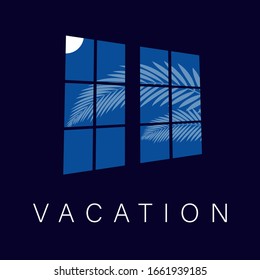 ilustración de la ventana del hotel de la palmera vectorial
