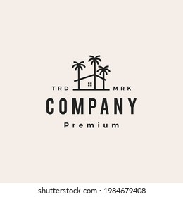 palm tree house coconut hipster vintage logo vector icon illustration