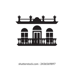 Palm tree and house icon on white background. Vector illustration.