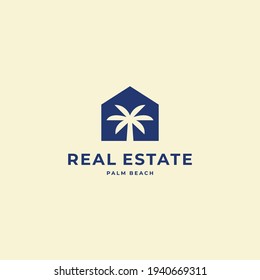 Concepto del logo de la casa de palmeras. Plantilla de ilustración de vector