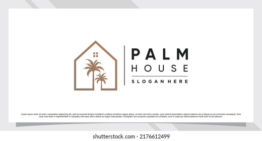 Ilustración de diseño de árbol de palma y logotipo de casa con concepto creativo Vector Premium