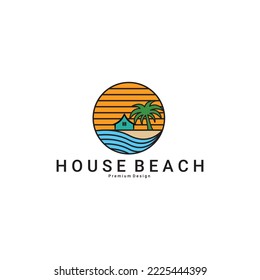 palm tree and house logo design vector illustration art, minimalist palm logo design