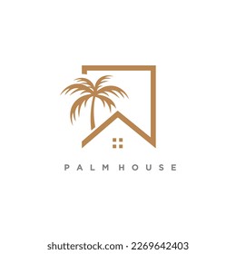 Palm tree with house logo design vector