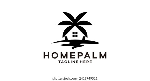 árbol de palma con el logo de la casa, el logo diseño símbolo de icono creativo.