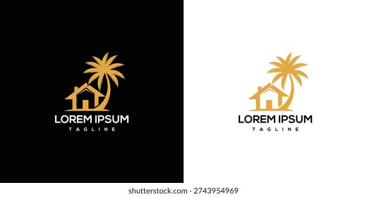 Palm Tree House Logo Design - Tropical Real Estate Vacation.