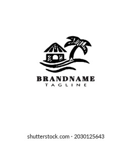 diseño de icono de la palmera y el logotipo de la casa para la plantilla de viaje vector moderno