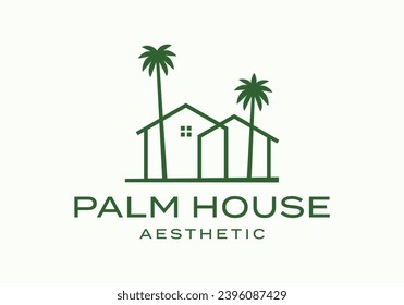 palm tree house logo icon vector design illustration