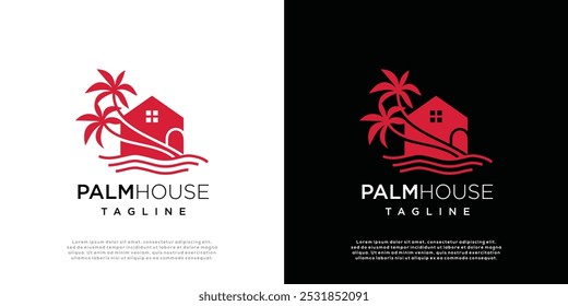 Ilustración del logotipo de la casa de la palmera. Vector Logo Diseño Plantilla Elemento de la casa con palmera.	