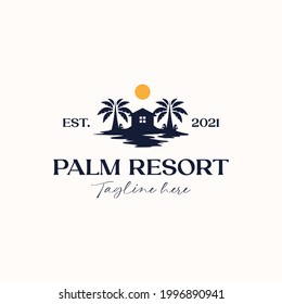 Palm Tree With House Logo Template Isolated in White Background