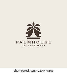 Palm tree house logo template. can be used for tropical beach home hotel or resort logo design vector illustration