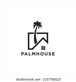 Palm Tree House House Logo Vector Icon Illustration