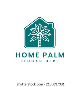 Palm Tree House Logo Vector Icon Illustration, Creative With Line Art Style, Symbol, Design Template, Can Be Used For Travel, Spa, Tropical And Beauty Studio Services