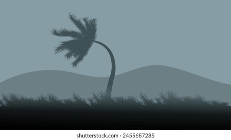 palm tree in hurricane, color flat illustration