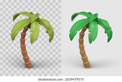 Palm Tree Icon in 3D Cartoon Style with Tropical Island Vibes, Perfect for Travel, Summer, Game Design, or Kids Content. Vector Illustration.