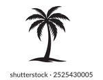 Palm tree icon. Black coconut silhouette palm isolated on white background. Coconuts palmtree for design summer prints. Palmetto trees. Abstract line beach logo. Shape hand draw. Vector illustration