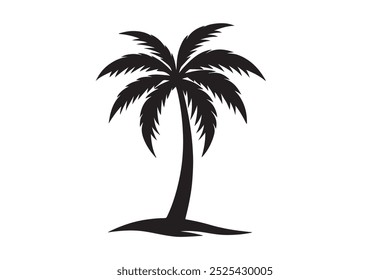 Palm tree icon. Black coconut silhouette palm isolated on white background. Coconuts palmtree for design summer prints. Palmetto trees. Abstract line beach logo. Shape hand draw. Vector illustration