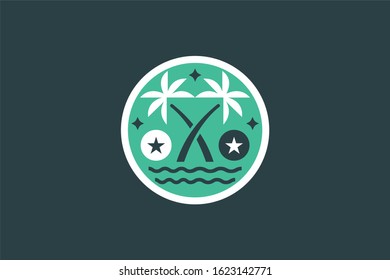 palm tree icon circle and star symbol of the triumph of modern and simple for company