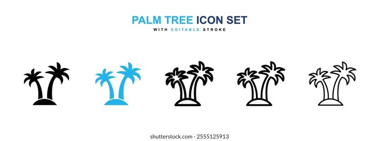 Palm tree icon collection in black and blue colors