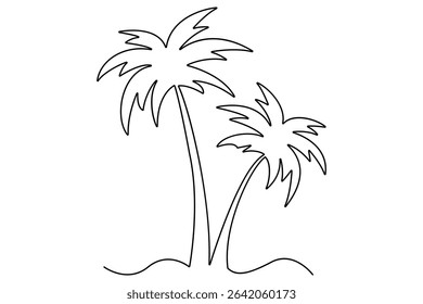 Palm tree icon in continuous one line art drawing style for tropical nature hand drawn design
