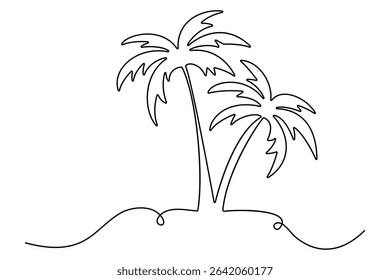 Palm tree icon in continuous one line art drawing style for tropical nature hand drawn design
