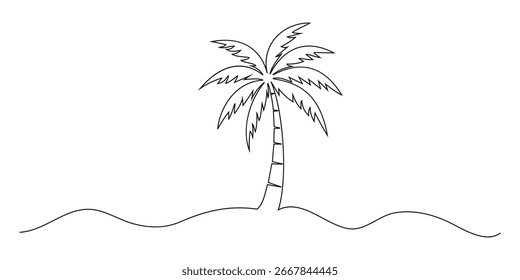 Ícone palmeira em estilo de desenho contínuo de uma linha para design desenhado à mão de natureza tropical. Coqueiro. Desenhado à mão Traço editável