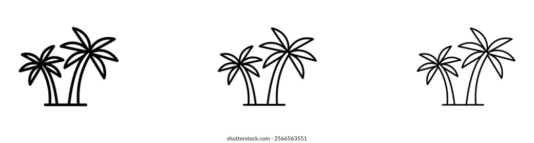 Palm tree icon in tree different line stroke sizes.