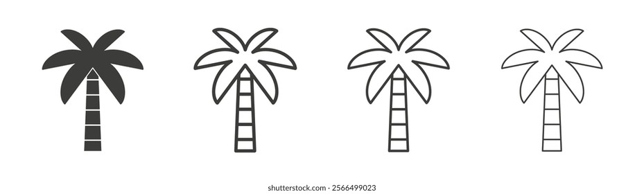 Palm tree icon flat and linear vector illustration on white background.