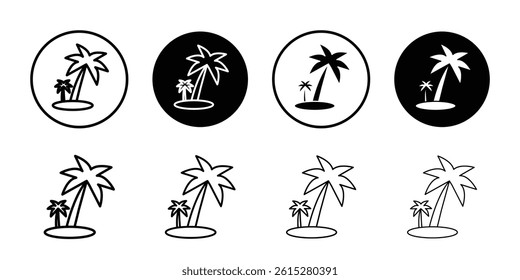 Palm tree icon Flat simple outline set