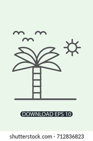 Palm tree icon, island icon, sun icon, Vector