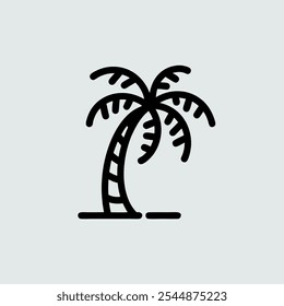 Palm tree icon, line art style, black and white, perfect for website design, mobile app, or social media graphics.