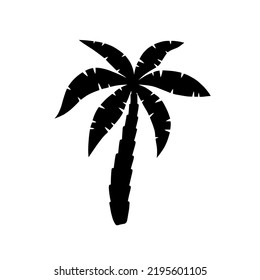 Palm tree icon. Logo coconut palm. Black silhouette palm isolated on white background. Coconuts palmtree for design summer prints. Palmetto tree. Vector illustration