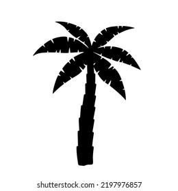 Palm tree icon. Logo coconut palm. Black silhouette palm isolated on white background. Coconuts palmtree for design summer prints. Palmetto tree. Vector illustration