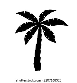 Palm tree icon. Logo coconut palm. Black silhouette palm isolated on white background. Coconuts palmtree for design summer prints. Palmetto tree. Vector illustration