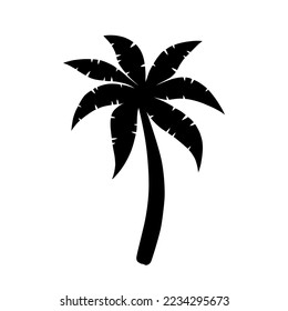 Palm tree icon. Logo coconut palm. Black silhouette palm isolated on white background. Coconuts palmtree for design summer prints. Palmetto tree. Vector illustration