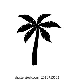Palm tree icon. Logo coconut palm. Black silhouette palm isolated on white background. Coconuts palmtree for design summer prints. Palmetto tree. Tropical shapes. Tropic palmtrees. Vector illustration