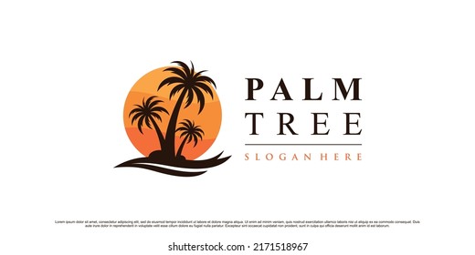 Palm tree icon logo design inspiration with sun and creative modern concept Premium Vector
