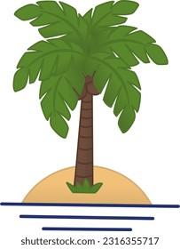 Palm tree icon on the ocean coast. Vector Illustration of a Palm Tree on a Tropical Beach. Leisure and tourism concept