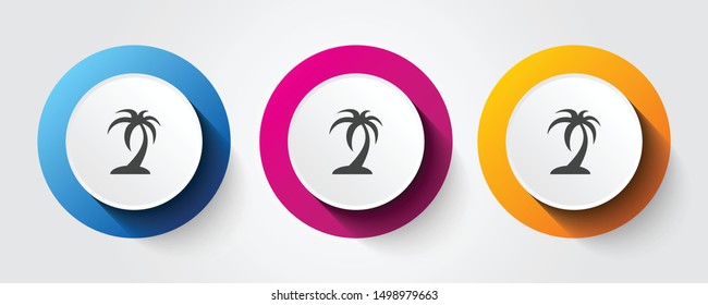 Palm Tree icon on three colorful buttons.