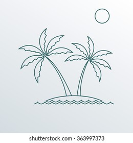 Palm Tree Icon. Outline Symbol Of Two Palm Trees On The Island. Vector Illustration.