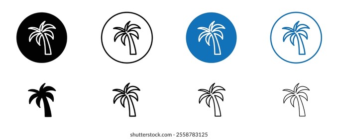 Palm tree icon set in black and blue colors