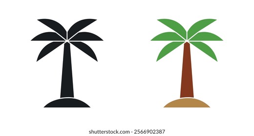 Palm tree icon set in black and colored