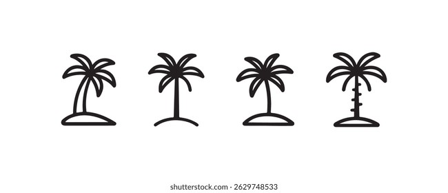 Conjunto de iconos de palmera en Vector de contorno negro