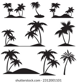 Palm Tree Icon Set on white background. Design Template for Tropical, Vacation, Beach, and Summer Concepts. Vector Illustration.