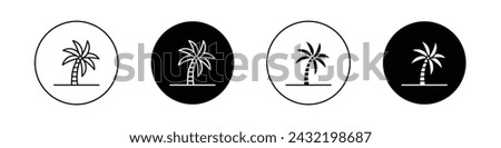 Palm Tree Icon Set. Plamtree Coconut silhouette vector symbol in a black filled and outlined style. Seaside Serenity Sign.