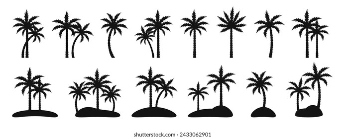 Palm Tree-Symbolsatz. Palmsilhouetten. Sammlung von Palmen. Tropische Palmen Silhouetten Vektor-Illustration 
