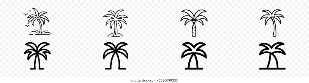 Palm tree icon set, summer palm tree icon, a palm tree icon set, beach tropic coconut tree sign. summer hawaii palm trees icon set.