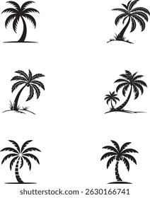 palm tree icon, Set of tropical palm tree, coconut tree, silhouette vector