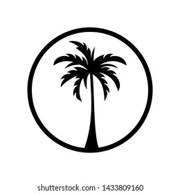 Palm Tree Icon Silhouette, Palm Logo Vector Template With Circle Line Around